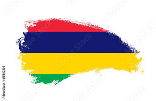 National flag of Mauritius painted with stroke brush on isolated white