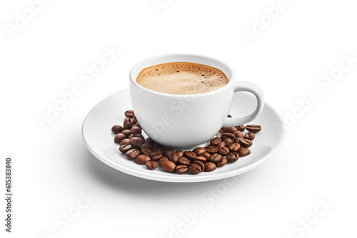 coffee cup and beans on white background   Generative AI