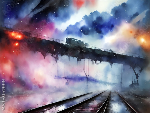 Railway landscape. AI generated illustration
