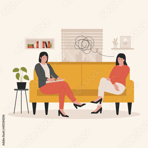 Mental health psychotherapy session. Illustration for website, landing page, mobile app, poster and banner. Trendy flat vector illustration