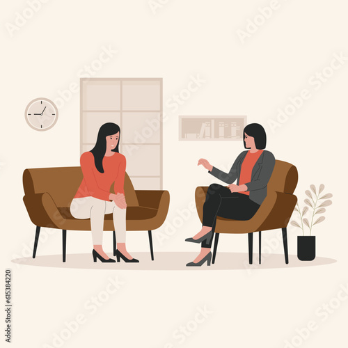 Woman psychotherapy session. Illustration for website, landing page, mobile app, poster and banner. Trendy flat vector illustration