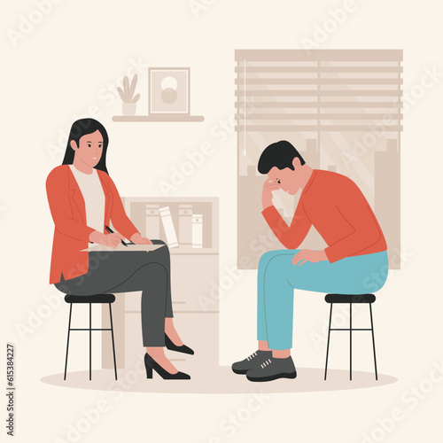 Flat design of man consultation with psychology. Illustration for website, landing page, mobile app, poster and banner. Trendy flat vector illustration