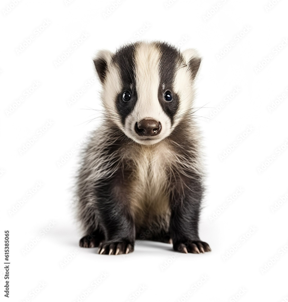 Cute little baby badger realistic photo character generative AI illustration isolated on white background. Lovely baby animals concept