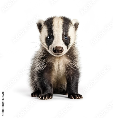 Cute little baby badger realistic photo character generative AI illustration isolated on white background. Lovely baby animals concept © Uros Petrovic