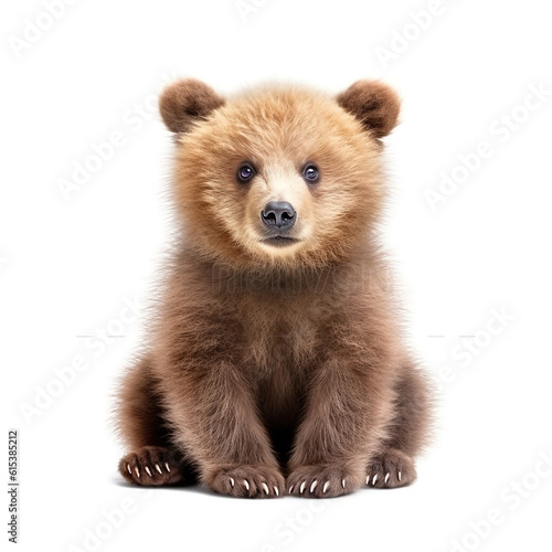Cute little baby bear realistic photo character generative AI illustration isolated on white background. Lovely baby animals concept