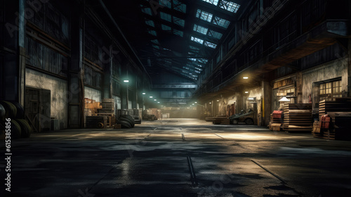 Old factory building with lights at night © evening_tao