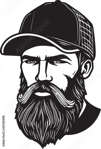Lumberjack in a cap and with a beard, The face of a brutal lumberjack, Vector Illustration, SVG