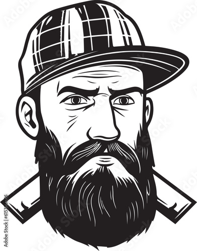 Lumberjack in a cap and with a beard, The face of a brutal lumberjack, Vector Illustration, SVG