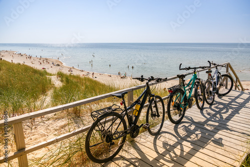 Bicycles parked near the beach in Curonian Spit, Lithuania. photo