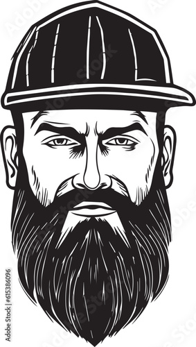 Lumberjack in a cap and with a beard, The face of a brutal lumberjack, Vector Illustration, SVG