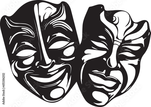 Two classic theater masks a sad and joyous, comedy and tragedy, Vector Illustration, SVG
