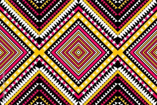 Seamless design pattern, traditional geometric star zigzag pattern. yellow black pink white  vector illustration design, abstract fabric pattern, aztec style for textiles, 