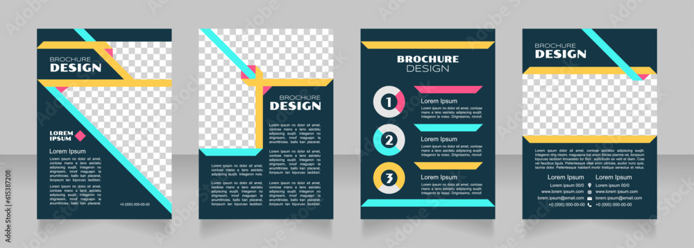 Nominal and real value blank brochure design. Template set with copy space for text. Premade corporate reports collection. Editable 4 paper pages. Syncopate, Poller One, Arial Regular fonts used Nominal and real value blank brochure design. Template set with copy space for text. Premade corporate reports collection. Editable 4 paper pages. Syncopate, Poller One, Arial Regular fonts used
