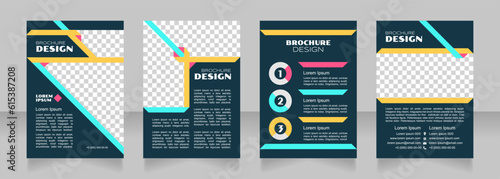 Nominal and real value blank brochure design. Template set with copy space for text. Premade corporate reports collection. Editable 4 paper pages. Syncopate, Poller One, Arial Regular fonts used