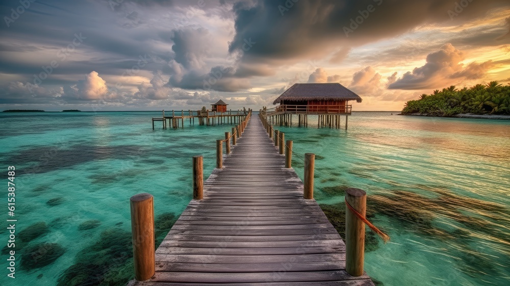 A small wooden bridge over a beautiful sea