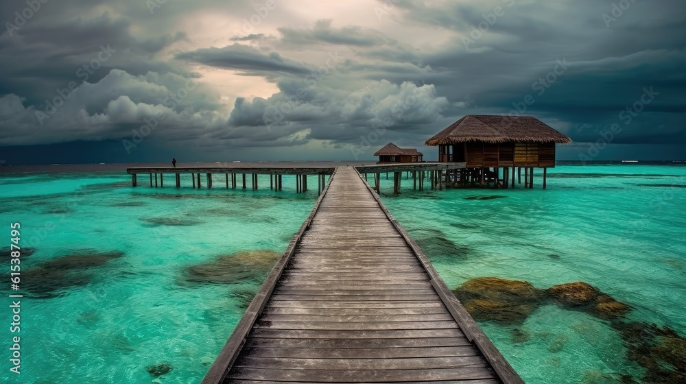 A small wooden bridge over a beautiful sea