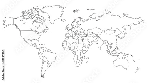 Slika na platnu Simple outline of world map on transparent background, vector 10 eps
