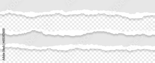 Horizontal torn paper edge. Ripped squared horizontal white paper strips. Vector illustration 10 eps.
