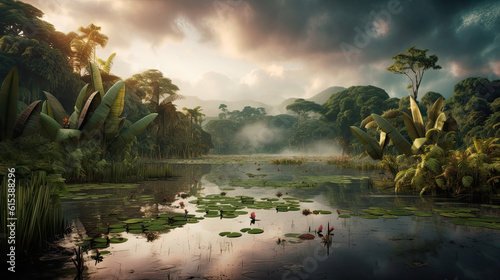 Lush jungle lake, noon time, thick cloud © Visual Realm