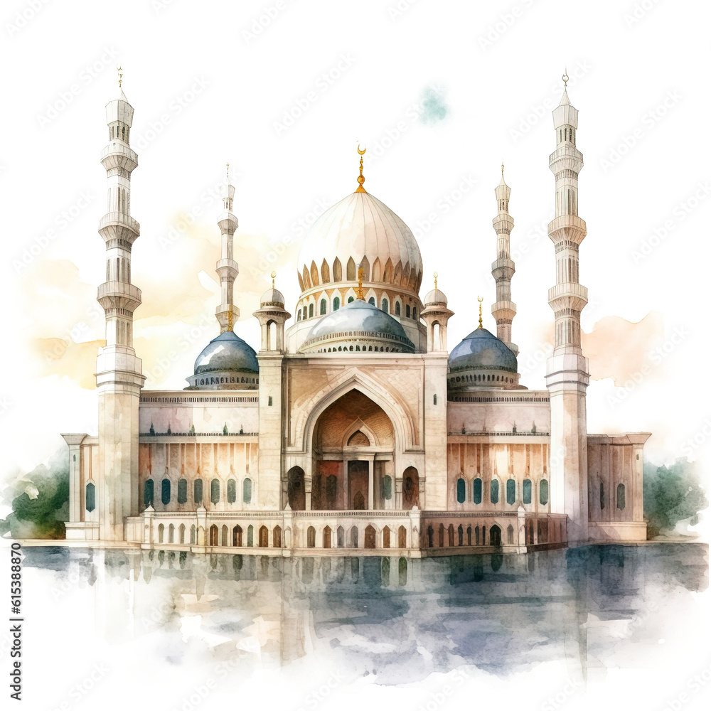 Obraz premium Taj mahal, mosque, watercolor, PNG background