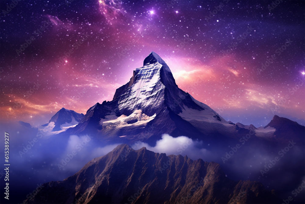 Generative AI.
the background of a tall mountain full of stars at night