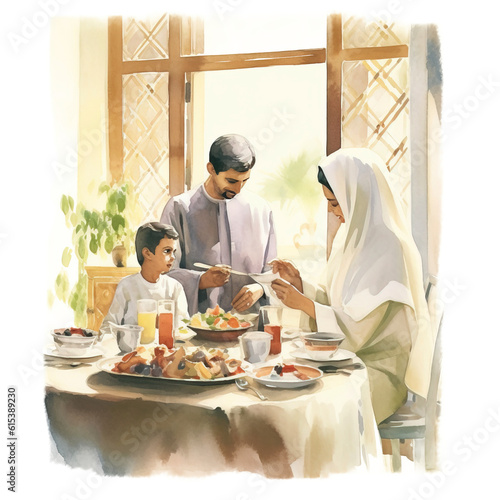 Muslim family  watercolor  PNG background