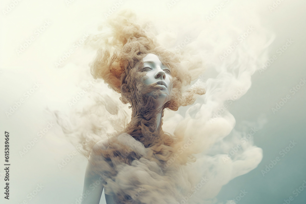 Illustration generative ai artificial intelligence graceful woman body surrounded silky smoke ancient statue contemporary art