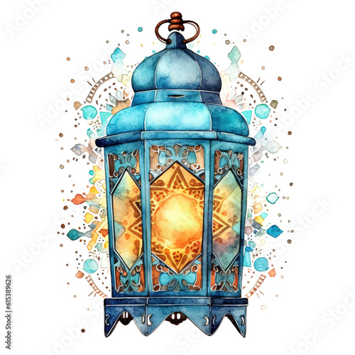 Islamic lantern, watercolor, PNG background