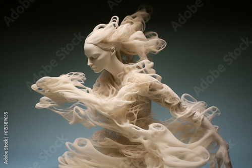 Photo generative ai intelligence artwork graceful female body dancing surrounded smoke fog contemporary artist dancer ballerina