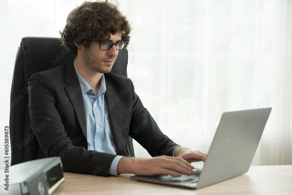 Businessman working with computer laptop in office. Business people and office concept Businessman working with computer laptop in office. Business people and office concept