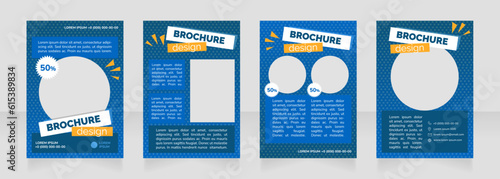 Exclusive discounts blank brochure design. Template set with copy space for text. Premade corporate reports collection. Editable 4 paper pages. Raleway Black, Nunito Regular fonts used