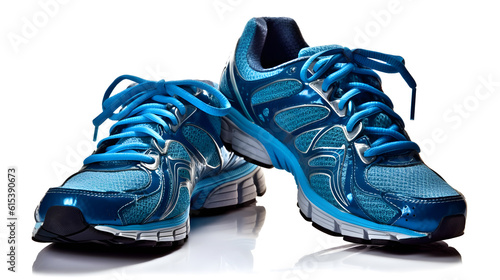 Blue sport shoes isolated on white background created with Generative AI