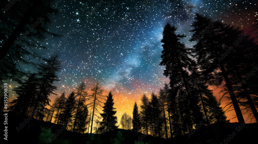 Night forest with the sky full of star and milky way view created with Generative AI