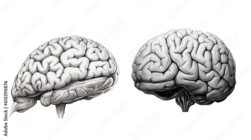 Sketch of Human brain isolated on transparent background. generative AI Sketch of Human brain isolated on transparent background. generative AI