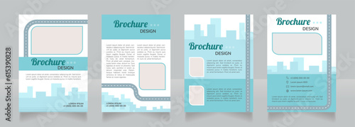 Prevent climate change blue blank brochure design. Template set with copy space for text. Premade corporate reports collection. Editable 4 pages. Lobster Regular, Nunito SemiBold, Light fonts used