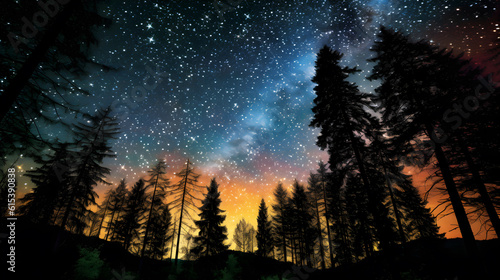 Night forest with the sky full of star and milky way view created with Generative AI
