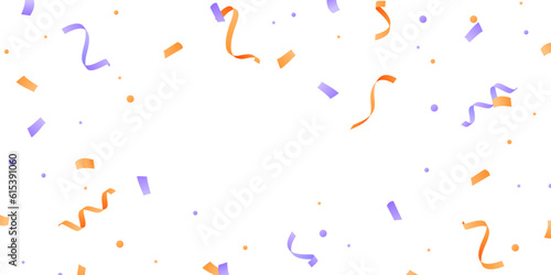 Falling orange and purple confetti background for festive party decorations. vector illustration