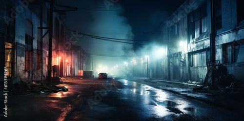 City wet road or alley in a misty night © Adrian Grosu