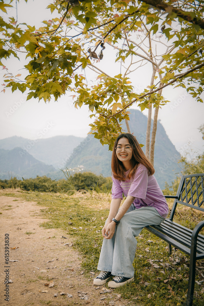 Portrait of smiling woman with mountain view, people with landscape concept. Portrait of smiling woman with mountain view, people with landscape concept.