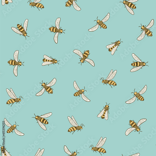 Bees flying vector seamless pattern. © GooseFrol