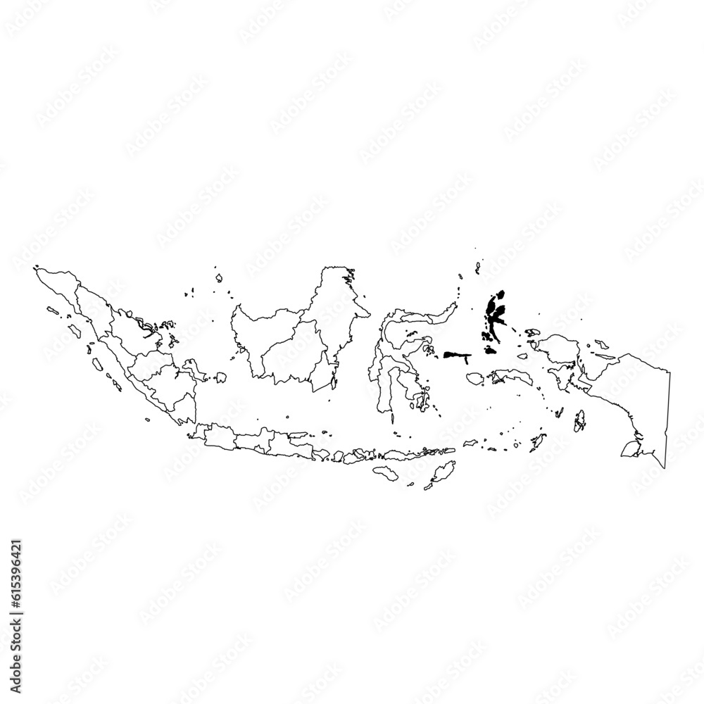 Vector map of the province of Maluku Utara highlighted highlighted in black on the map of Indonesia.