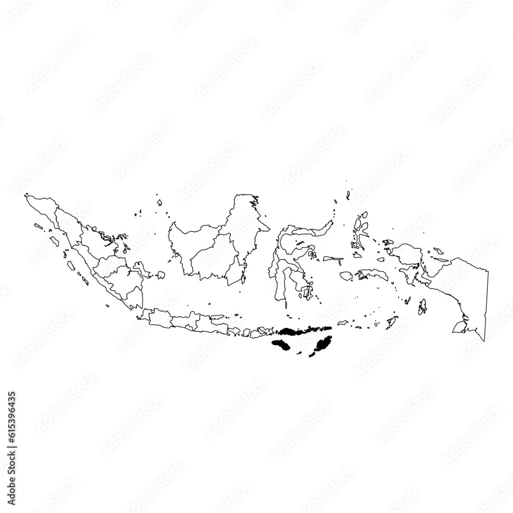 Vector map of the province of Nusa Tenggara Timur highlighted highlighted in black on the map of Indonesia. Vector map of the province of Nusa Tenggara Timur highlighted highlighted in black on the map of Indonesia.