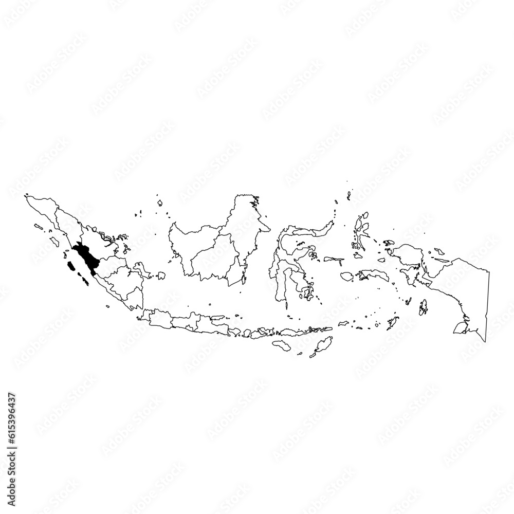 Vector map of the province of Sumatera Barat highlighted highlighted in black on the map of Indonesia. Vector map of the province of Sumatera Barat highlighted highlighted in black on the map of Indonesia.