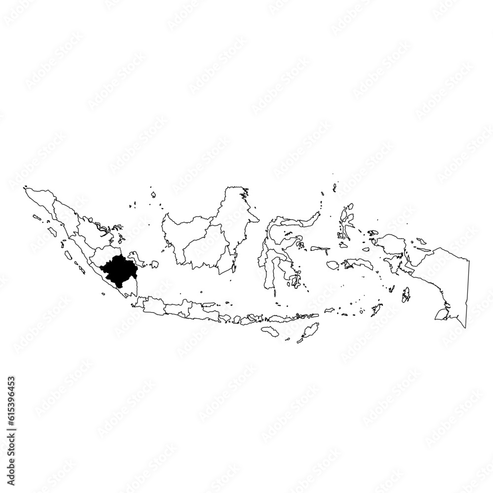 Vector map of the province of Sumatera Selatan highlighted highlighted in black on the map of Indonesia. Vector map of the province of Sumatera Selatan highlighted highlighted in black on the map of Indonesia.