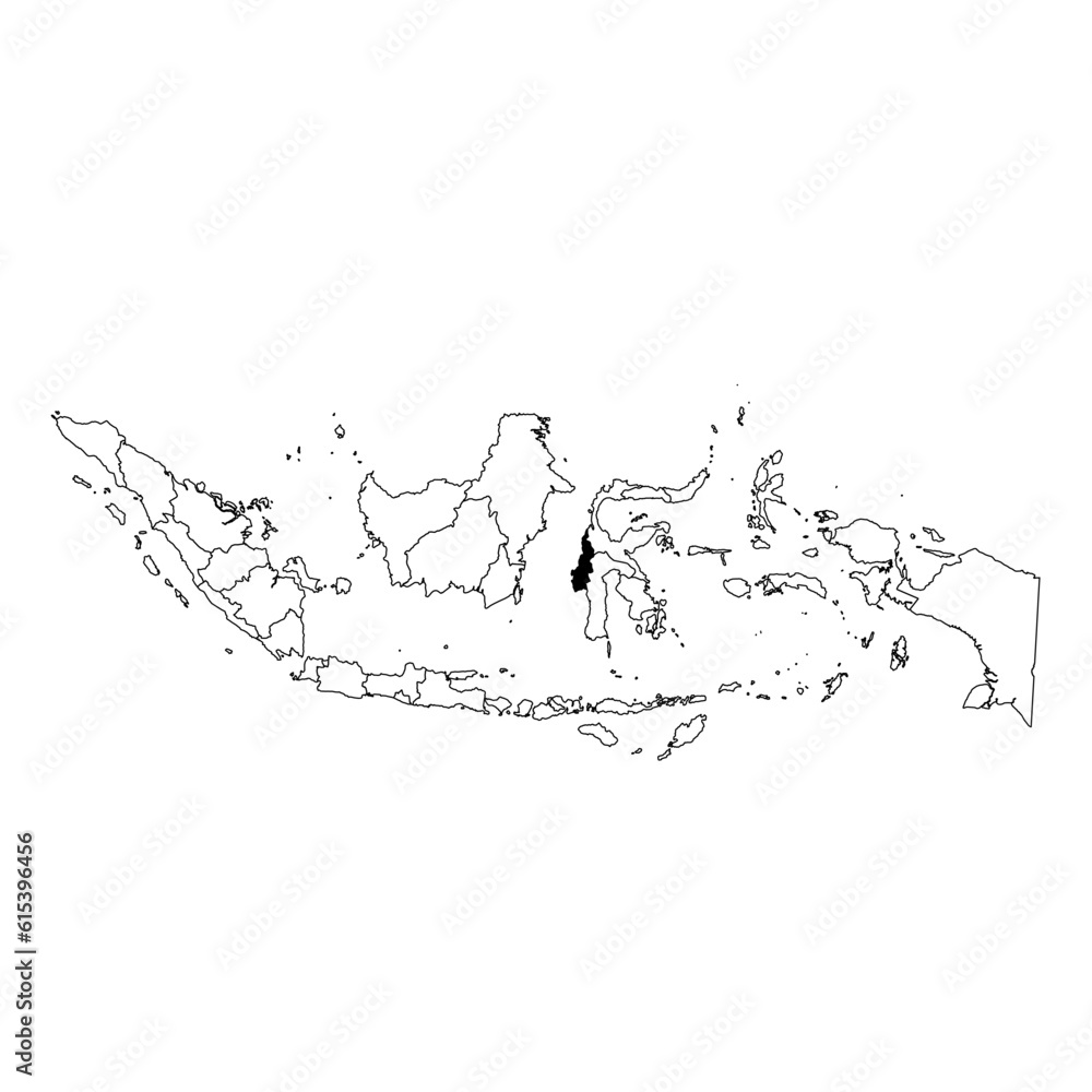Vector map of the province of Sulawesi Barat highlighted highlighted in black on the map of Indonesia. Vector map of the province of Sulawesi Barat highlighted highlighted in black on the map of Indonesia.