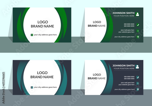 Double-sided creative business card template.Gradient blue and green business card clean design vector template. © Tufazzal