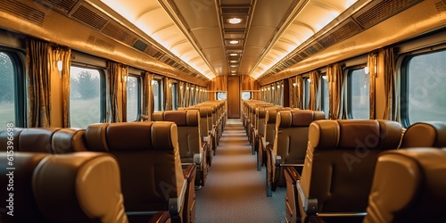 AI Generated. AI Generative. Vintage retro antique train travel inside cabine. Comfort elegant luxury adventure vacation railway style. Graphic Art