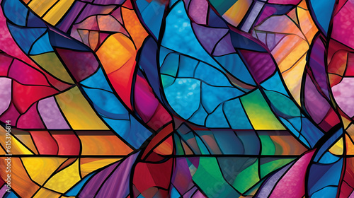 Seamless pattern background of colorful stained glass windows with vibrant color palette