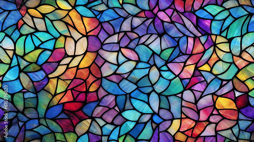 Seamless pattern background of colorful stained glass windows with vibrant color palette