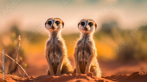 A majestic Meerkats roaming a vast desert landscape. Created with Generative AI Technology